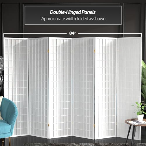 Red Lantern 6 ft. Tall Window Pane Shoji Screen - White - 6 Panels Red Lantern