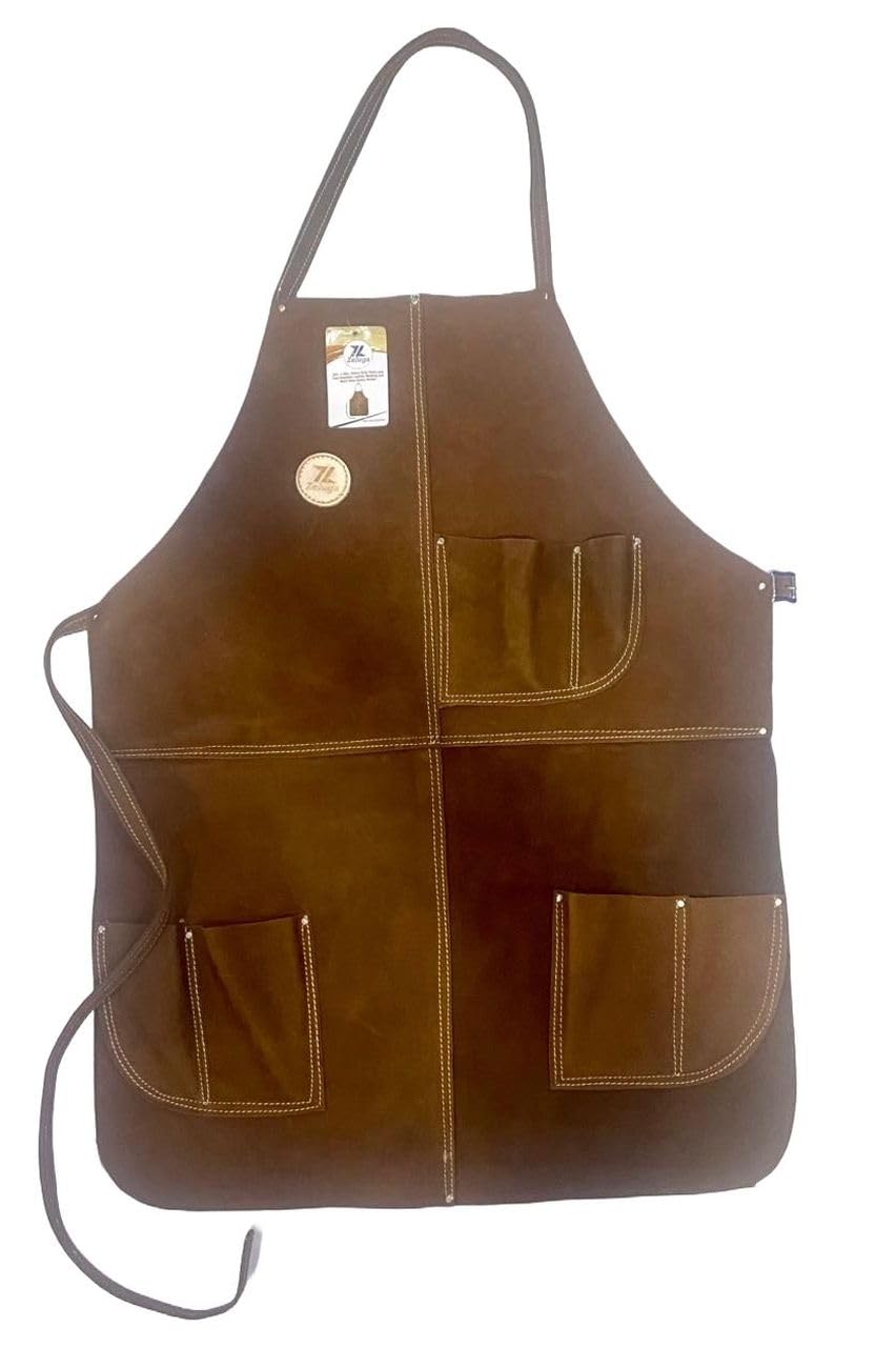 Zeluga 20-409 24in. x 36in. Heavy Duty Flame and Heat Resistant Leather Welding and Work Shop Apron, Brown Zeluga