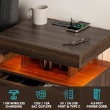 HOMMPA LED Nightstand with Wireless Charging Station & USB Ports High Gloss Bedside Table with LED Light RGB Adjustable Brightness Smart Nightstand 2 Drawers Night Stand for Bedroom Walnut HOMMPA
