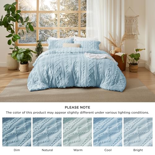 Bedsure Tufted Boho Comforter Set Full Size - Light Blue Boho Bed Set, GentleSoft™ 3 Pieces Farmhouse Shabby Chic Embroidery Bedding, Gifts for Woman, Soft Jacquard Full Comforter for All Seasons Bedsure