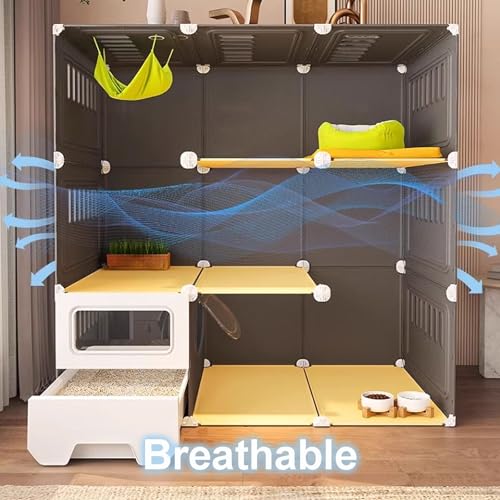 GUQASDV Cat Cage, Catio Indoor Cat Enclosure, Enclosed Cat Playpen, Cat Crate with Enclosed Litter Box for Ferret, Chinchilla, Rabbit, Small Animals(White,106x46x106cm) GUQASDV