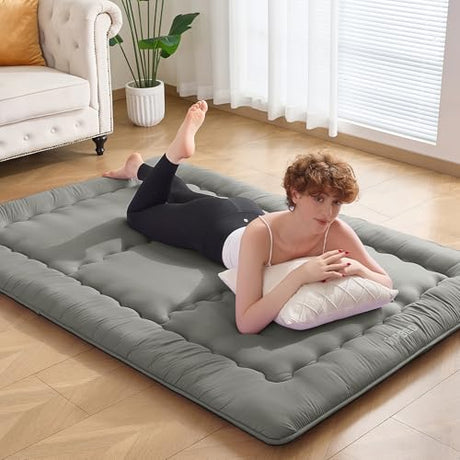 VIPBED Japanese Floor Futon Mattress Full Size, 4" Thicken Foldable Mattress Tatami Mat Sleeping Pad, 25D Foam Filled Traditional Shiki Futon (shikibuton), Designed in Japan (Dark Grey 54"x 80") VIPBED