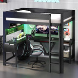 Merax Full Size Gaming Loft Bed with L Shape Desk, Storage Shelves, Sturdy Wood Loft Bunk Bed Frame with Charging Station and Lights, No Box Spring Needed, Space-Saving, Noise Free, Black Merax