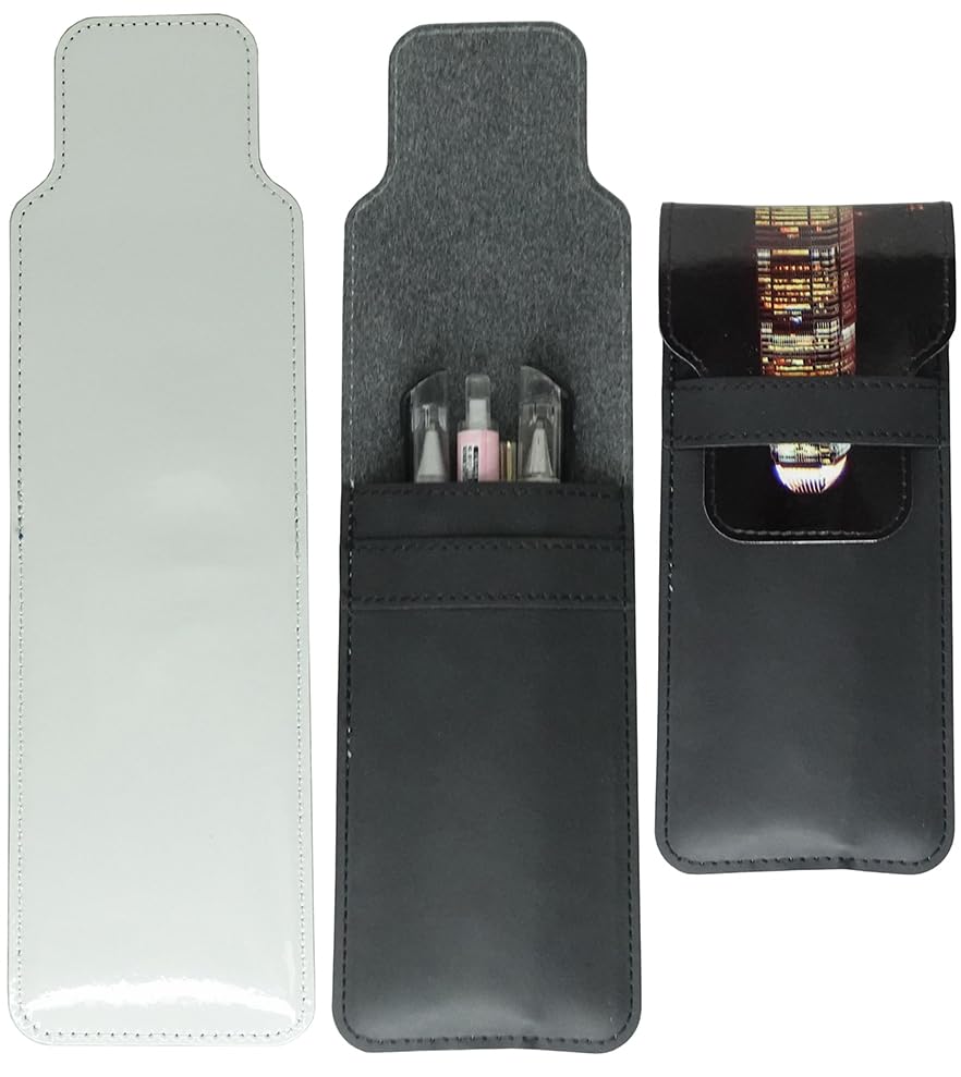 Yongkang Sublimation Pen Bag Pen Sleeve 3 Pieces (Blank Leather + Colored Leather) Capacity of 1-5 pens DIY Process (Black) Yongkang