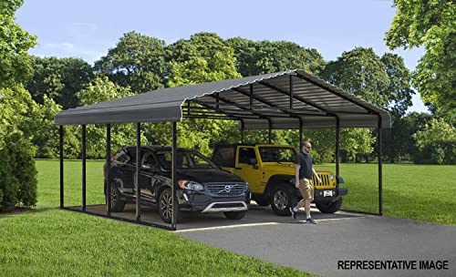 Arrow Carports Galvanized Steel Carport, Double Car Metal Carport Kit, 20' x 24' x 9', Charcoal Arrow Shed