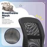 Serta Essential Armless TaskChair, Small Desk Chairs with Wheels, Breathable Mesh Back and Faux Leather, Quality Foam Cushion Seat for Comfort, Minimal Design for Vanity Table, Black Serta