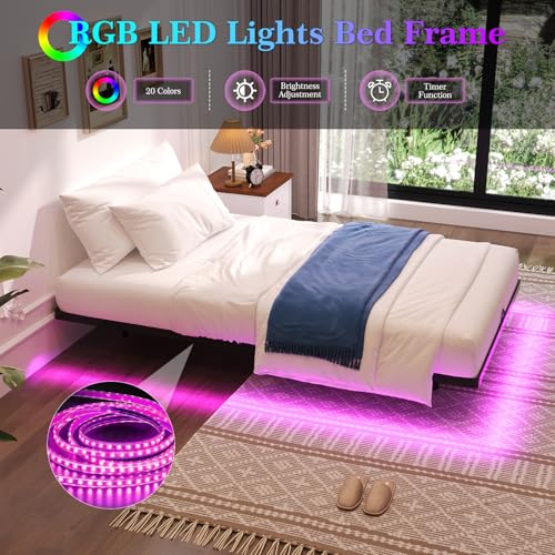 Awesofurni Floating Bed Frame Twin Size, Twin Bed Frame with Smart LED Lights, Heavy Duty Modern Metal Platform Bed No Box Spring Needed - Easy Assembly and Noise Free Awesofurni
