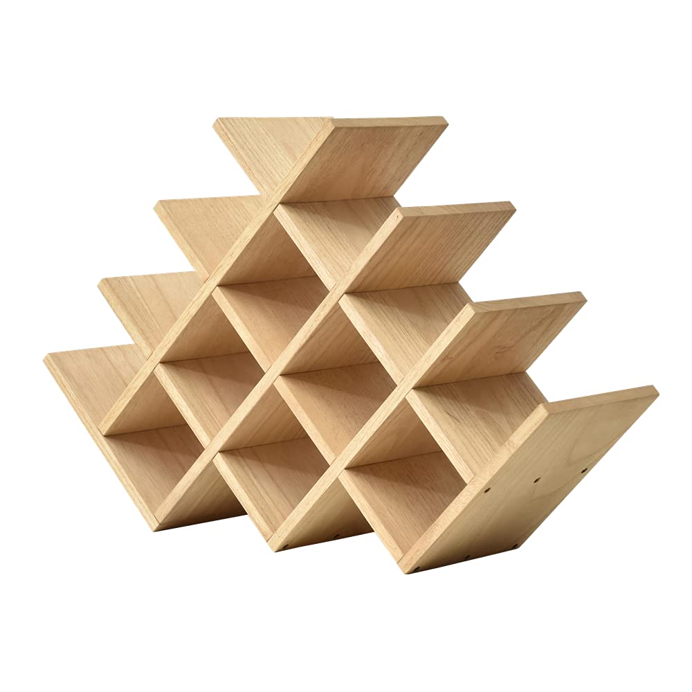 KIRIGEN Wooden 13-Bottle Wine Rack - Nature Wood 4-Tier Wine Display Rack/Free Standing and Countertop Wine Storage Shelf - Bottle Holder/Cabinet Glass Rack XHJJ4-NA KIRIGEN