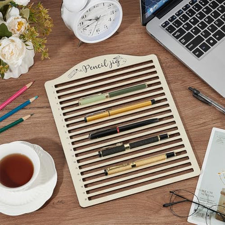 BENECREAT 20-Slot Laser Engraving Jig, Wood Pencil Fixture, Multi-Pencil Clamping Tool for Creative Pen Making, DIY Projects & Artisan Creations, 7.8x0.3" ID BENECREAT
