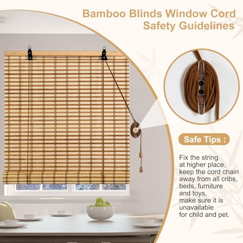 Natural Bamboo Roll-Up Blinds - Light Filtering Window Shades for Indoor and Outdoor Use (32''W x 72''H)