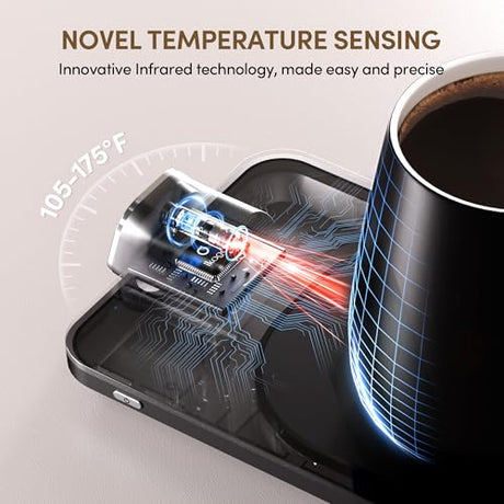 Coffee Mug Warmer & iKago Mug Set, Accurate Temperature Control Smart Heated Mug for Desk, Electric Coffee Warmer with Auto Shut Off & Real-Time Temp Display, Gifts for Men Women, 15oz Ceramic Mug Ikago