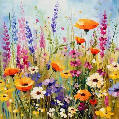 AIBOERL Diamond Painting Kits, Wild Flowers 5D DIY Full Drill Diamond Art Painting Kits for Adults, Seaside Diamond Painting Gem Art Craft for Home Wall Decor (13.8 * 13.8 inch AIBOERL