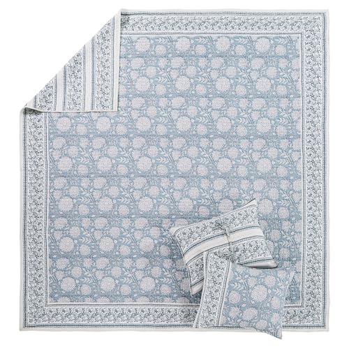 Levtex Home Adare Blue Reversible King/Cal King Quilt Set (106x92in) with 2 Pillow Shams (36x20in) - Floral Bedding - Blue White - Cotton King Size Quilt Bedding Set - Lightweight, Soft, Pre-Washed Levtex Home