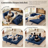 AUGOP Boneless Couch Folding Couches for Living Room Sofa, Futon Sofa Bed with Sleeper Sofa, Futon Couch with Fixed-Shape Oversized Corduroy Upholstered (Blue, 81 Inches) AUGOP