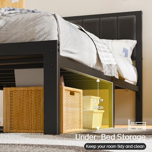 OLEVS Twin Bed Frame with Headboard Metal Platform Bed Twin Size with USB Charging Station and LED Lights, No Box Spring Needed OLEVS