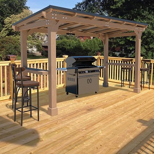 Yardenaler 6 x 13 FT Wooden Grill Gazebo with Sloping Metal Roof, 2 Full Size Grills, BBQ Canopy for Outdoor Patio, Lawn, Garden, Light Mocha Brown