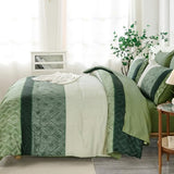 Dinjoy Green King Size Comforter Set,Striped Bed in a Bag King 7 Pieces Soft Microfiber Bedding Comforters Sets Boho Bed Complete Set for Summer All Season Dinjoy