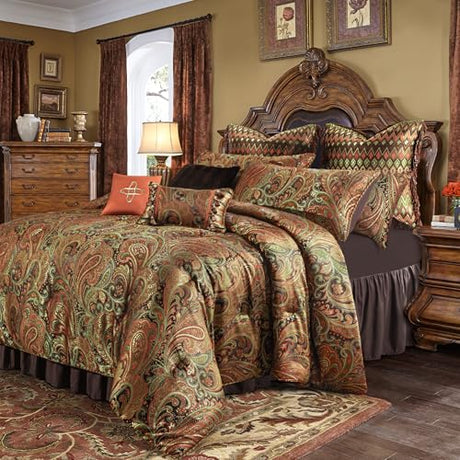 Loom and Mill 9-Piece Jacquard Comforter Sets King, Classic Paisley Design Bed in a Bag, Luxury Vintage Damask Bedding Set with Euro Shams, Bedskirt, Filled Decorative Pillow for Home(King) Loom and Mill