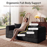 LunaHush 74.8’’ Boneless Modular Convertible Sofa Bed, Fold-Out Floor Couch Loveseat, All-Foam Futon Mattress Couch, Corduroy Sleeper Sofa for Living Room & Small Spaces, No Assembly Required, Black LunaHush