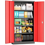 Pataku Metal Storage Cabinet, 72" Garage Cabinet with Doors and Shelves Lockable Steel Multifunctional Cabinet, Tool Cabinet for Garage, File Cabinet for Home, Office, Warehouse(Black Red) Pataku