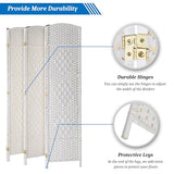 VINGLI 6-Panels Tall Rattan Room Divider, 6 FT Folding Privacy Screen, Indoor Partition Wall Dividers, Freestanding Hinged Space Separator (White) VINGLI