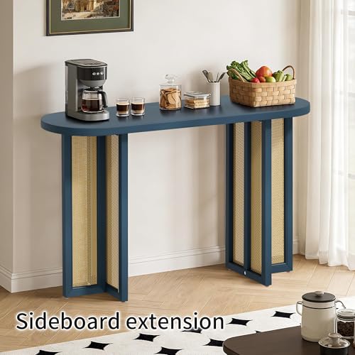 OMCHOM Blue Narrow Entryway Console Table Boho, 48 Inch Sofa Table with Leveling Feet, Hallway Table for Small Spaces Living Room Foyer Behind Couch, Easy Assembly OMCHOM