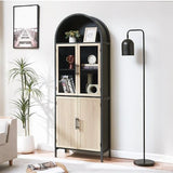 HUSHEDIFY Arched Storage Cabinet with Glass Doors & Shelves, 5-Tier Farmhouse Bookcase Bookshelf Tall Floor Curved Hutch Storage Cabinet for Living/Dining/Office - Oak&Black HUSHEDIFY