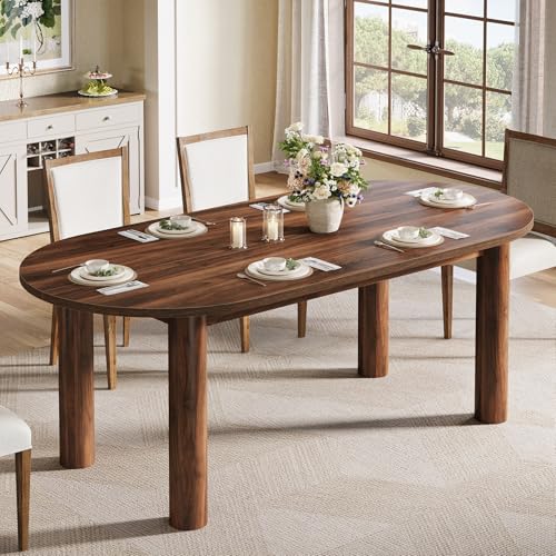 Tribesigns 63" Oval Dining Table for 6, Walnut Wooden Kitchen Table with Arc-Shaped Edge Top for Dinner Room, Living Room, Easy Assembly (Only Table) Tribesigns