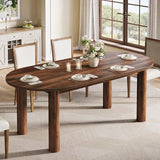 Tribesigns 63" Oval Dining Table for 6, Walnut Wooden Kitchen Table with Arc-Shaped Edge Top for Dinner Room, Living Room, Easy Assembly (Only Table) Tribesigns