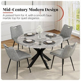 Jocisland 45" Marble Top Round Dining Table and Chairs for 4, Mid Century Modern Dining Room Table Set, Space Saving for Apartment Kitchen (Table + 4 Vertical-Stitching Grey Chairs) Jocisland