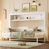 Harper & Bright Designs Twin Size Horizontal Murphy Bed with Shelves, Modern Metal Platform Bed Frame with Foldable and Space-Saving Design, for Home Guest Room Small Room, White Harper & Bright Designs