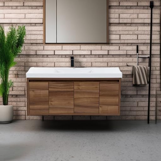 Spring Mill Cabinets Kelby 48 Inch Modern Floating Bathroom Vanity with White Single Sink Top, 2-Door Cabinet, 2 Soft-Close Drawers, 48.5" W x 18.75" D x 22.25"