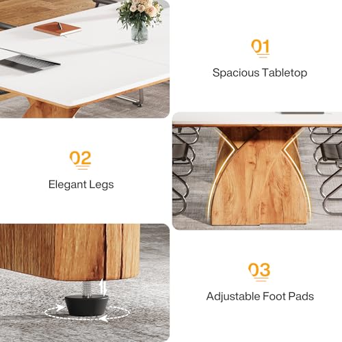 Tribesigns 70.87-Inch Conference Table for 6-8 People, 6 ft Meeting Table with Crossed Legs, Industrial Business Training Desk for Office Conference, Meeting Room (White & Brown) Tribesigns