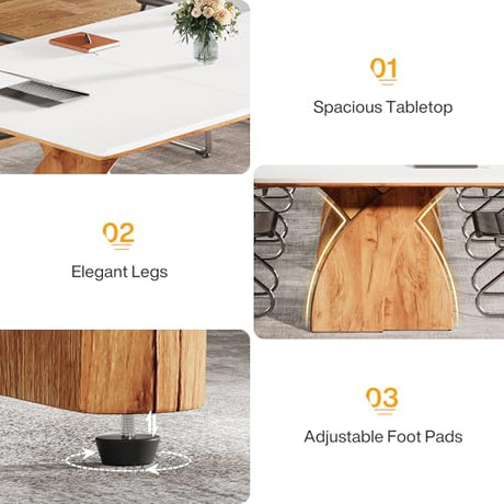 Tribesigns 70.87-Inch Conference Table for 6-8 People, 6 ft Meeting Table with Crossed Legs, Industrial Business Training Desk for Office Conference, Meeting Room (White & Brown) Tribesigns