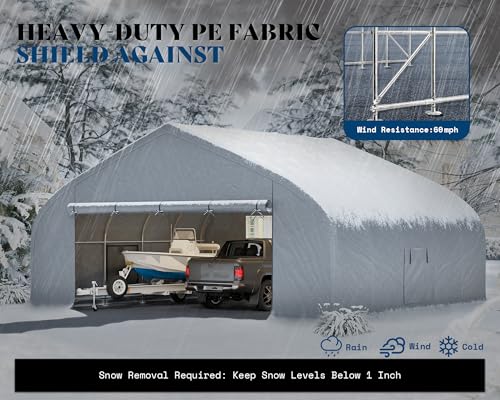 AMERLIFE 22.5 x 20 FT Enclosed Carport, Heavy Duty Car Port, Outdoor Car Shelter with Galvanized Steel Frame, Waterproof PE Cover, Wind & Snow Resistant, Silver AMERLIFE