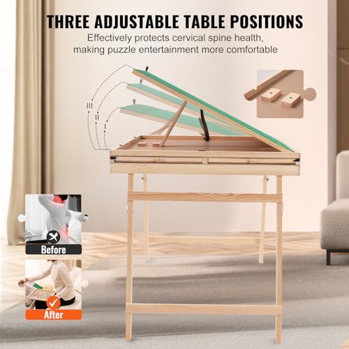 VEVOR 1500 Piece Puzzle Table with Folding Legs, 4 Drawers and Cover, 32.7"x24.6" Wooden Jigsaw Puzzle Plateau, Adjustable 3-Tilting-Angle Puzzle Board, Puzzle Storage System for Adults, Gift for Mom VEVOR