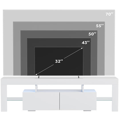 JUMMICO TV Stand, Modern Lighting TV Cabinet Entertainment Center Media and Open Shelf, TV Console Table with 1 Drawer and Remote Control, 20 Color LED Lights up to 70 Inch TV (White)