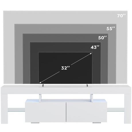 JUMMICO TV Stand, Modern Lighting TV Cabinet Entertainment Center Media and Open Shelf, TV Console Table with 1 Drawer and Remote Control, 20 Color LED Lights up to 70 Inch TV (White) JUMMICO
