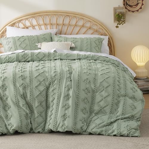 Bedsure Boho Twin Duvet Cover, Soft & Comfortable Elegant Design Boho Bedding for Decoration, Machine Washable Comforter Cover for All Seasons,Includes 1 Duvet Cover & 1 Pillow Sham,Light Green Bedsure