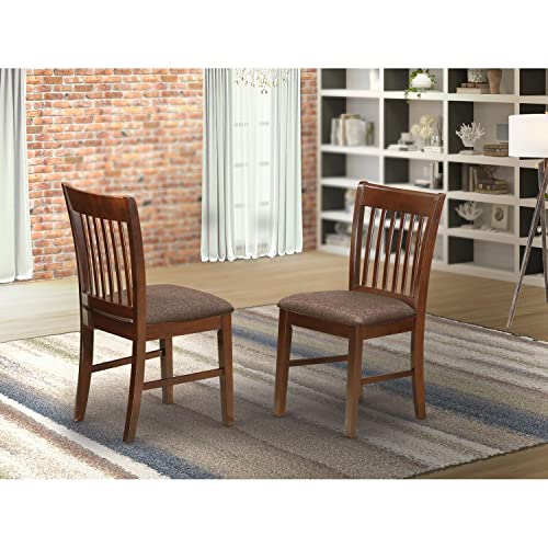 East West Furniture NFC-MAH-C Norfolk Dinette Chairs - Linen Fabric Upholstered Wooden Chairs, Set of 2, Mahogany - WoodArtSupply