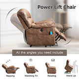 Phoenix Home Large Power Lift Recliner with Massage and Heat for Elderly, Heavy Duty & Safety Motor Reclining Chair, Faux Leather Electric Wider Recliner with USB Ports, 2 Side Pockets, Brown Phoenix Home