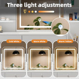 Oiroporz White Makeup Vanity Desk with LED Mirror & 5-Tier Sloped Shelves, 7 Open Storage Areas & 3 Drawers, Adjustable 3-Color Lighting Dressing Table Oiroporz