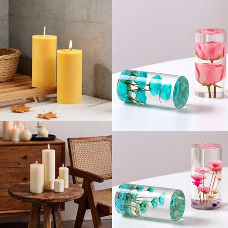 Large Cylinder Mold for Candle Making, 2x3Inch 2x6Inch 2x8Inch Cylinder Silicone Candle Mold, 3 Pcs Long Pillar Epoxy Resin Casting Mold for Wax Candle Resin Craft Making Kackaidi