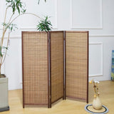 Furnnylane 3 Panel Short Room Divider Screen,Brown Freestanding Partition,Small Bamboo Panel Divider for Room Seperation,3.95 FT Tall Furnnylane