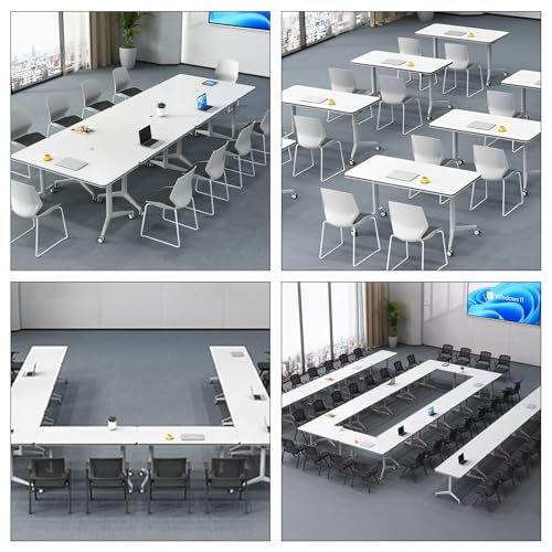 Folding Conference Table On Wheels Conference Room Table Flip Top Mobile Office Training Room Table Meeting Room Table Foldable Meeting Tables Rolling Meeting Table With Silent Wheels(6pack120*60*75) czxhaery