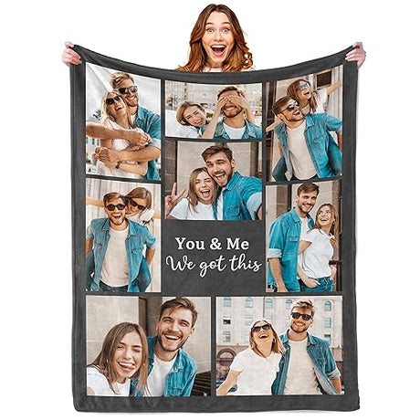 Cara Nonna Custom Blanket with Photo Personalized Blankets and Throws Picture Blanket for Christmas Valentine's Day Birthday Customized Couple Gifts for Girlfriend Boyfriend Wife Husband (6 Photo) Cara Nonna