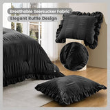QUIETSEA Twin Comforter Set Seersucker 5 Pieces Luxury Ruffle Bed in a Bag Twin Size for All Season Black Bedding Set with Comforter, Pillowcase, Flat Sheet, Fitted Sheet and Pillow Sham QUIETSEA