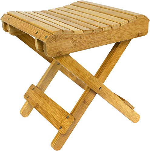 Sorbus Bamboo Folding Step Stool Bench - for Shaving, Shower Foot Rest, Bath Chair - Great for Bathroom, Spa, Sauna, Wooden Seat, Fully Assembled - 11.75" D x 12.25" W x 13.75" H - WoodArtSupply