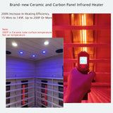 KUNSANA Ceramic Infrared Sauna 2-3 Person Far Infrared Saunas for Home Low EMF Indoor Home Sauna Hemlock Wooden Corner Sauna Room w/Bluetooth Speaker, LED Reading Lamp, Chromotherapy Light KUNSANA