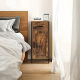 usikey Small Storage Cabinet, Narrow Cabinet with 1 Door and 1 Drawer, Industrial Side Cabinet with 2 Shelves, Nightstand, Small Cabinet for Living Room, Kitchen, Office, Brown usikey
